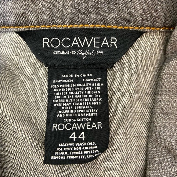 Rocawear Gray Charcoal Wash Denim Vest Mens Size 44 Chest Pockets Embroidered - Picture 6 of 6